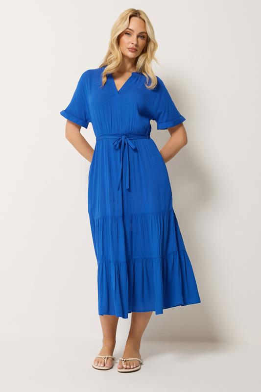 M&Co Cobalt Blue Tiered Tie Waist Midi Dress | M&Co 1