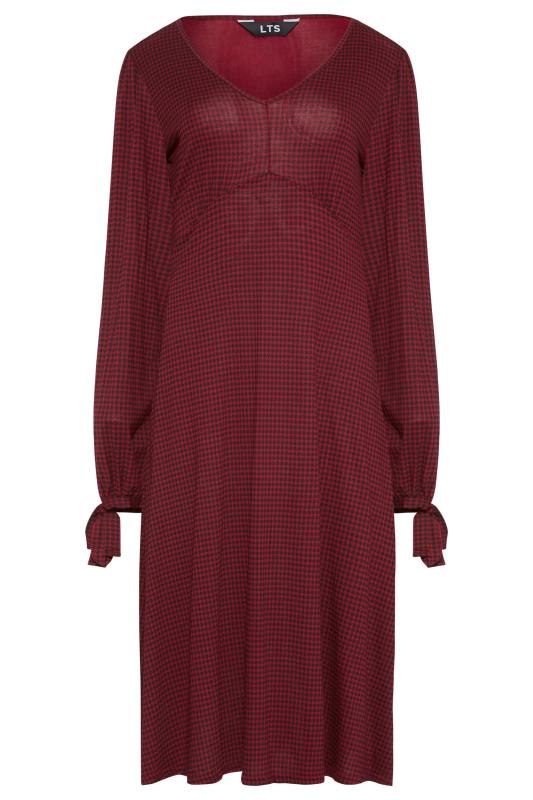 LTS Tall Black & Red Dogtooth Check Tie Sleeve Midi Tea Dress_F.jpg