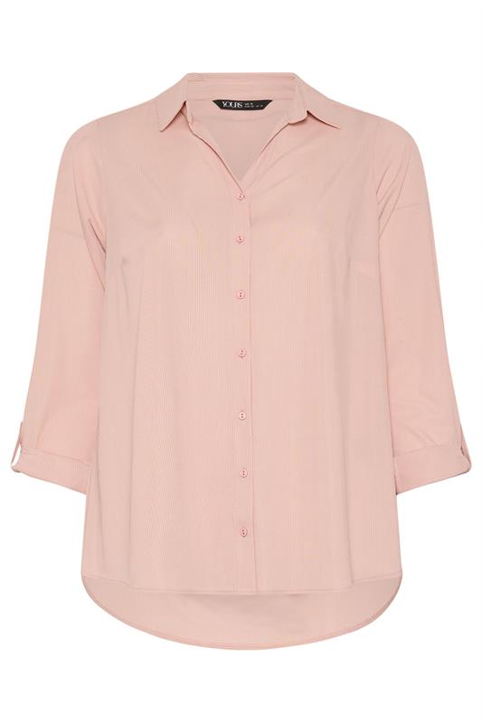 YOURS Plus Size Light Pink Ribbed Shirt | Yours Clothing 5