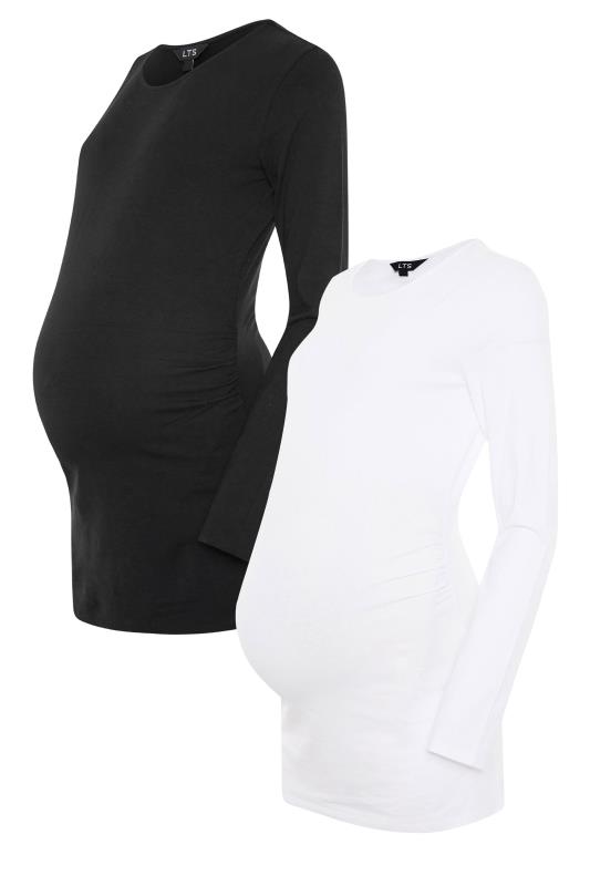 2 PACK Tall Maternity Black & White Long Sleeve T-Shirt_F.jpg