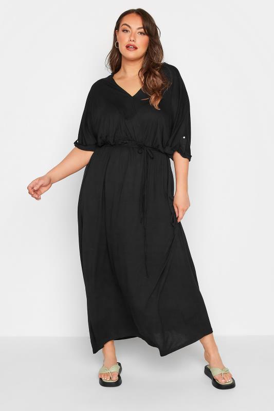 Plus Size  Curve Black Drawstring Maxi Dress