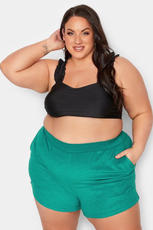 YOURS Plus Size Turquoise Green Towelling Beach Shorts | Yours Clothing 1