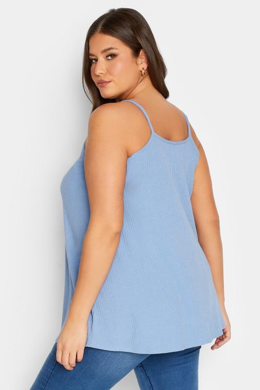 YOURS Curve Plus Size Baby Blue Ribbed Swing Cami Vest Top | Yours Clothing  3
