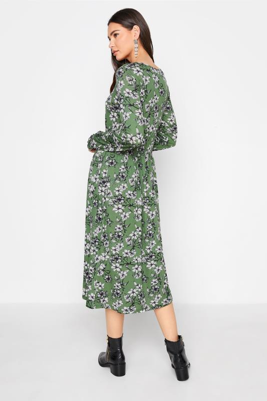LTS Tall Green Floral Print Tie Neck Midi Dress 3