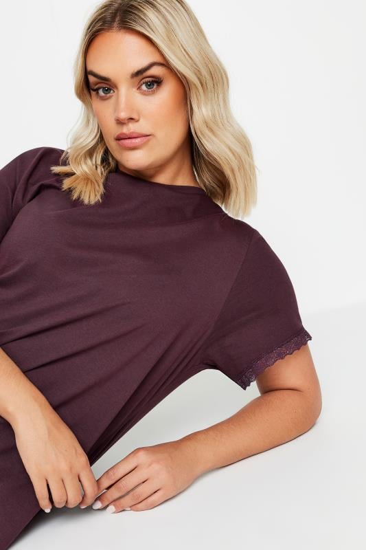 YOURS Plus Size Purple Lace Trim T-Shirt | Yours Clothing  5