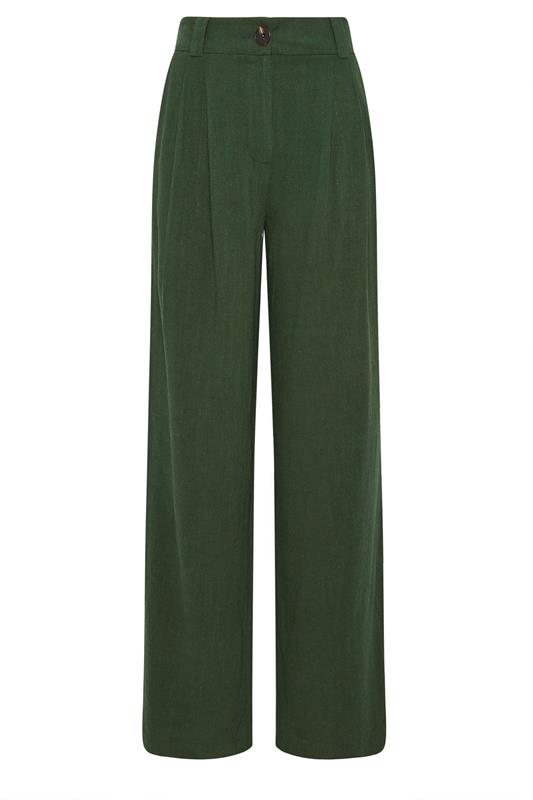 LTS Tall Women's Dark Green Linen Pleated Wide Leg Trousers | Long Tall Sally 6