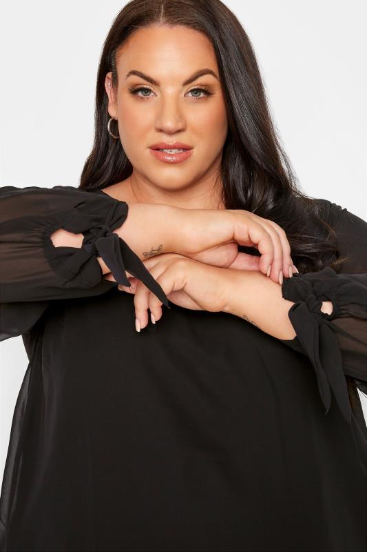YOURS LONDON Plus Size Black Tie Sleeve Chiffon Blouse | Yours Clothing 4