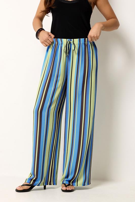 PixieGirl Petite Blue Striped Wide Leg Trousers | PixieGirl 1