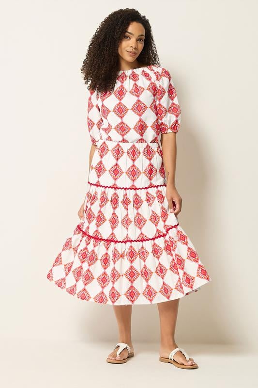 M&Co falda larga estampada de azulejos en blanco marfil