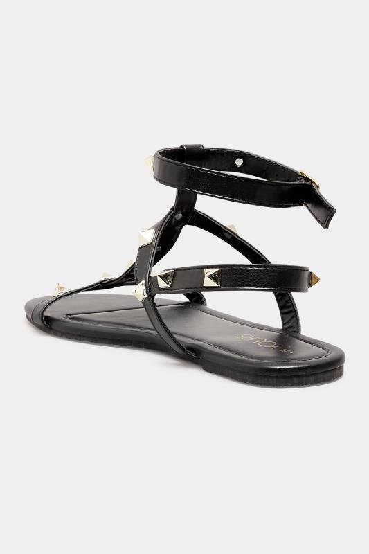 Black Studded Strap Sandals In Extra Wide EEE Fit 4
