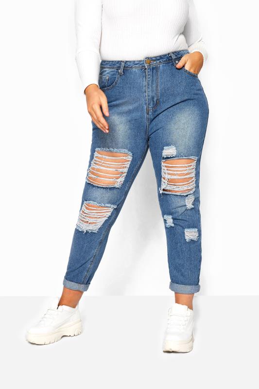 blue extreme ripped jeans