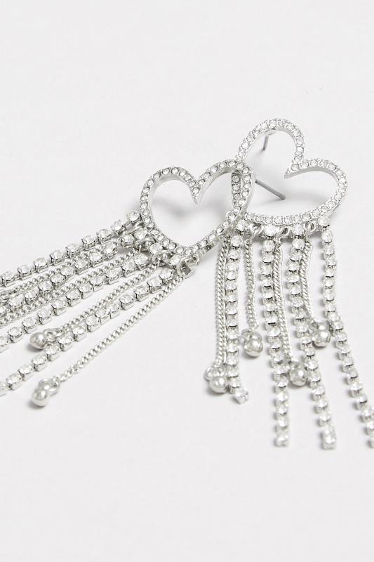 Silver Diamante Heart Tassel Earrings | Yours Clothing 3