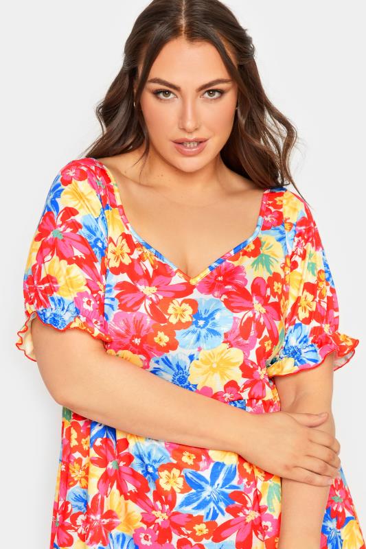 LIMITED COLLECTION Plus Size Red Floral Print Sweetheart Dress | Yours Clothing 4