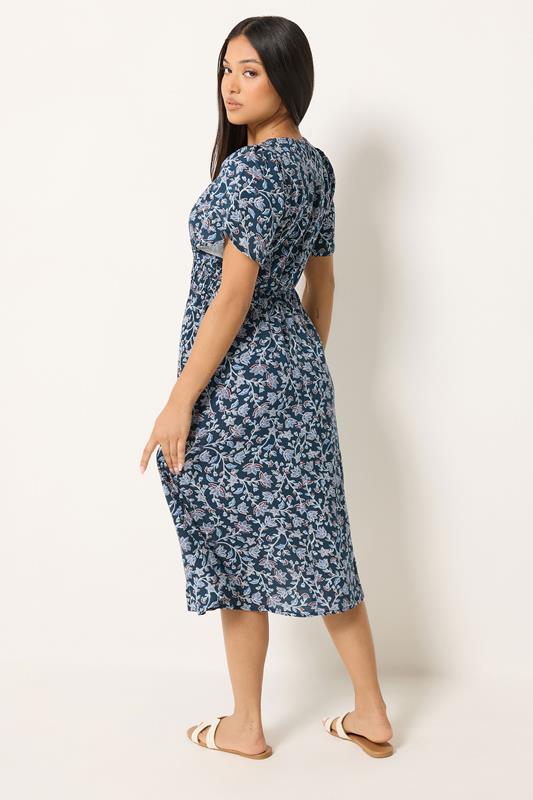 M&Co Petite Blue Floral Print Tulip Sleeve Dress | M&Co 2
