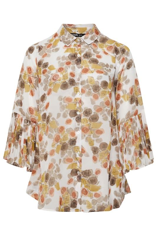 YOURS Plus Size White Abstract Print Flared Sleeve Shirt | Yours Clothing 5