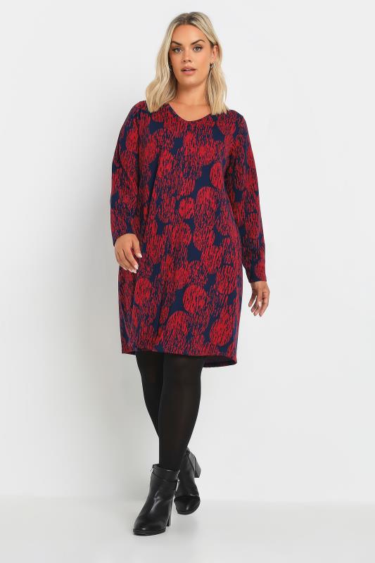 YOURS Plus Size Red Abstract Print Pleat Front Dress | Yours Clothing  2