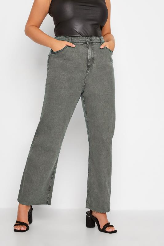 Plus Size Grey Stretch Wide Leg Jeans | Yours Clothing  1