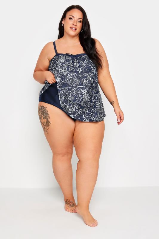 YOURS Plus Size Blue Floral Print A-Line Tankini Top | Yours Clothing 4