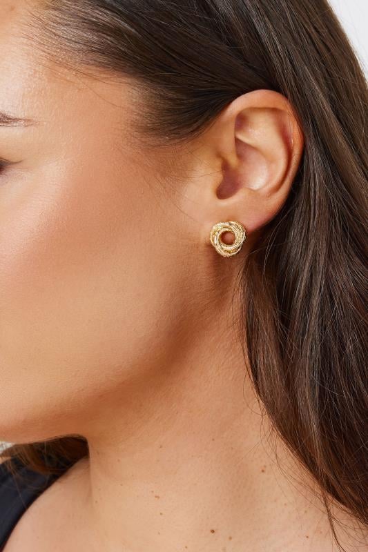 Gold Textured Knot Stud Earrings | Yours Clothing 1