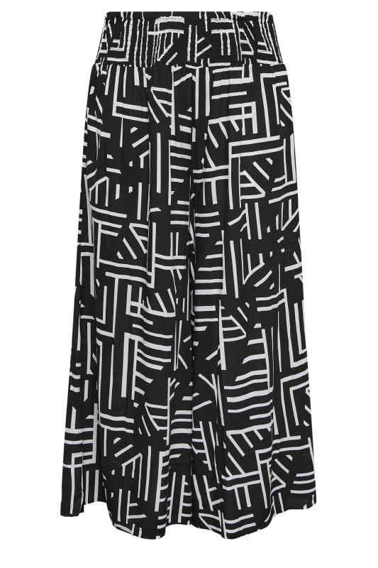 YOURS Plus Size Black Geometric Print Shirred Waist Wide Leg Trousers | Yours Clothing 5