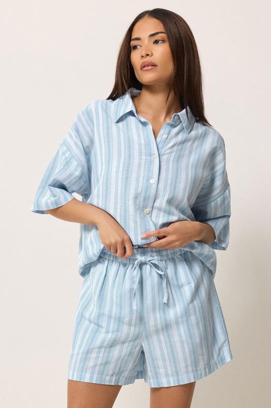 PixieGirl Petite Women's Set Blue Stripe Cotton Shirt & Shorts | PixieGirl 2
