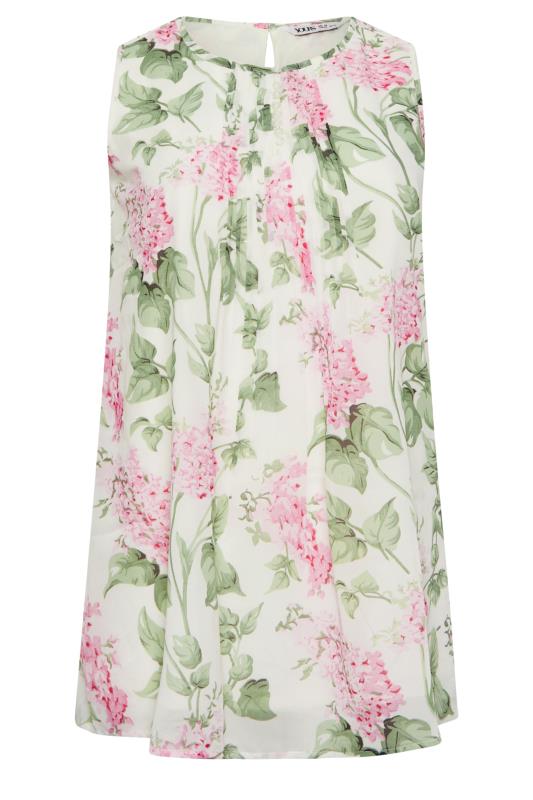 YOURS Curve Plus Size White & Pink Floral Pintuck Sleeveless Blouse | Yours Clothing  6