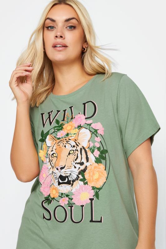 YOURS Plus Size Green 'Wild Soul' Print T-Shirt | Yours Clothing 4