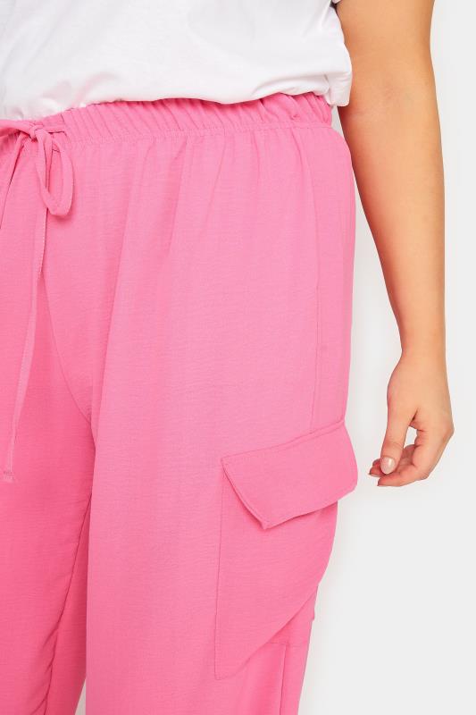 YOURS Plus Size Pink Wide Leg Crepe Cargo Trousers | Yours Clothing 3