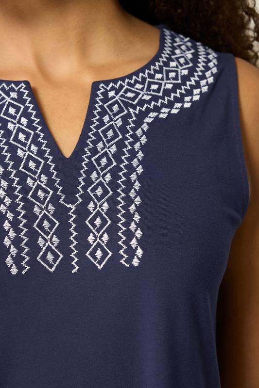 M&Co Navy Blue Embroidered Notch Neck Cotton Midi Dress | M&Co 4
