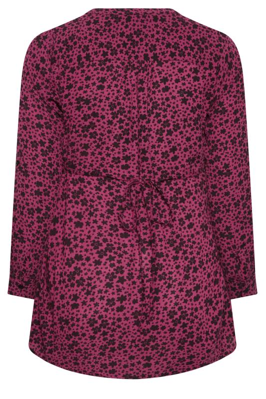 YOURS Curve Plus Size Dark Pink Floral Pintuck Shirt | Yours Clothing  7