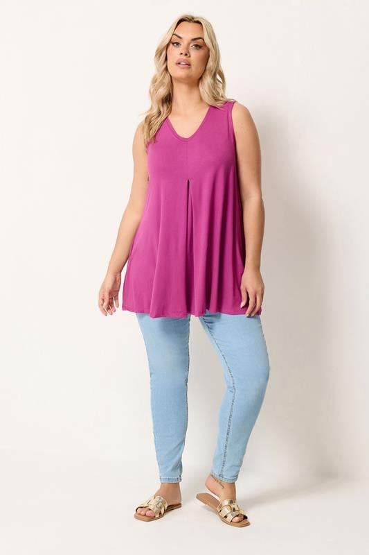 YOURS Plus Size Purple Pleat Front Vest Top | Yours Clothing 1