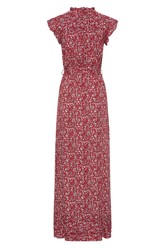 LTS Tall Red Floral Frill Maxi Dress 7