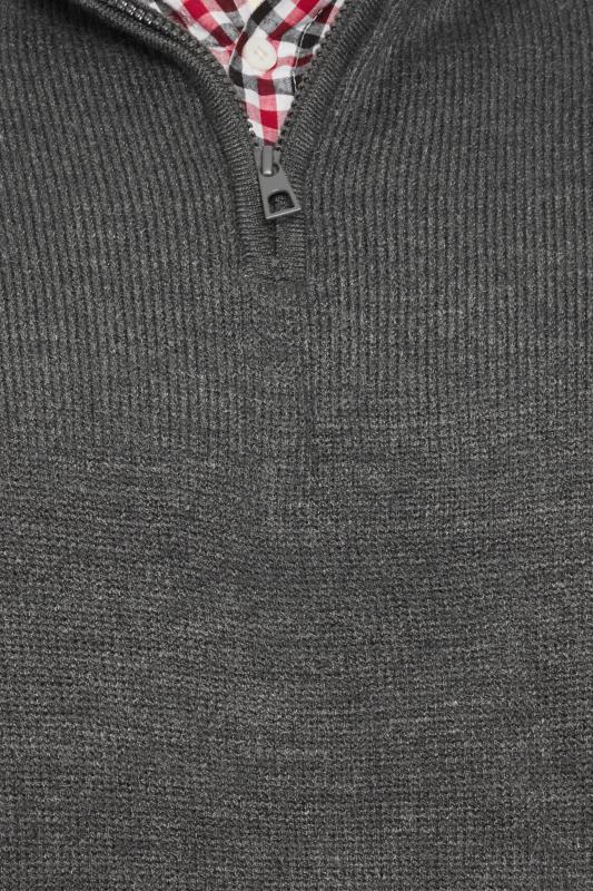 BadRhino Big & Tall Grey Mock Shirt Quarter Zip Knitted Jumper 5