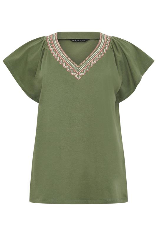 M&Co Khaki Green Embroidered Trim Cotton Cotton T-Shirt | M&Co 5
