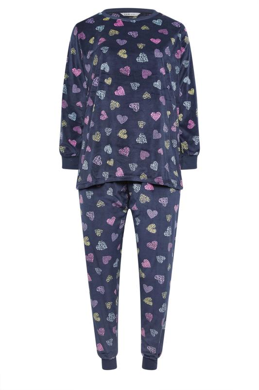 YOURS Plus Size Blue Heart Print Velour Lounge Set | Yours Clothing 5
