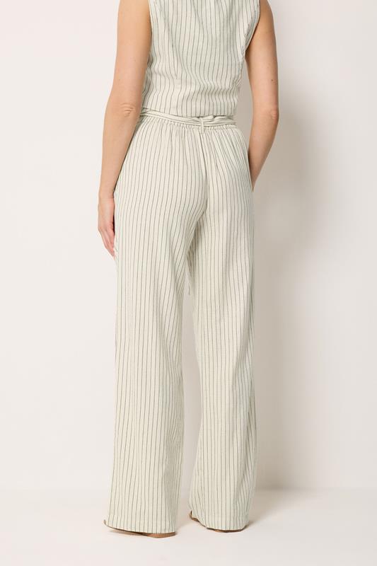 LTS Tall Women's Ivory White Pinstripe Linen Wide Leg Trousers | Long Tall Sally 4