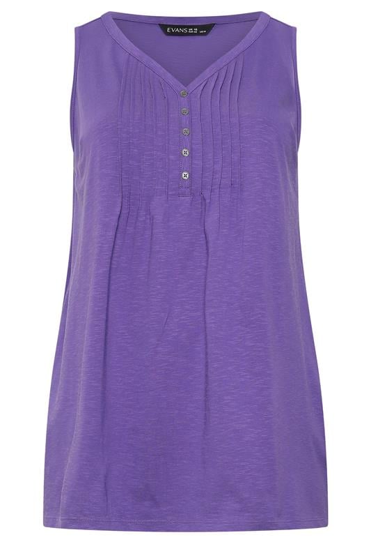 EVANS Plus Size Purple Cotton Henley Vest Top | Evans 5