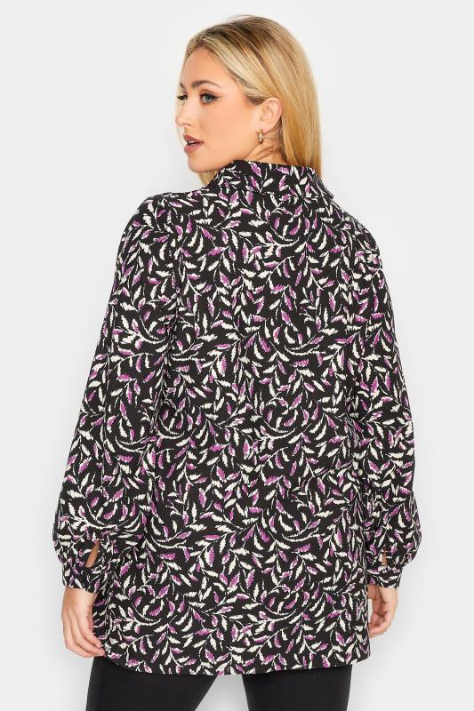 YOURS Plus Size Black Leaf Print Collared Blouse | Yours Clothing 3