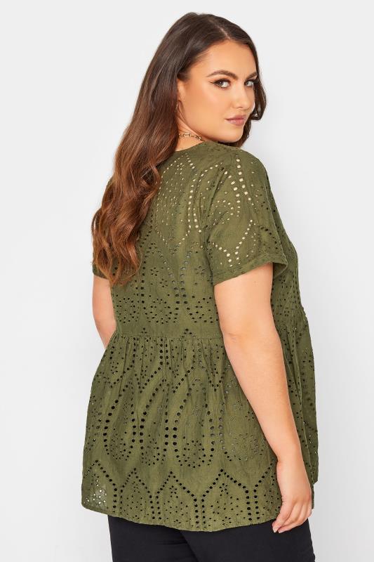 Curve Khaki Green Broderie Anglaise Lace Peplum Top 3