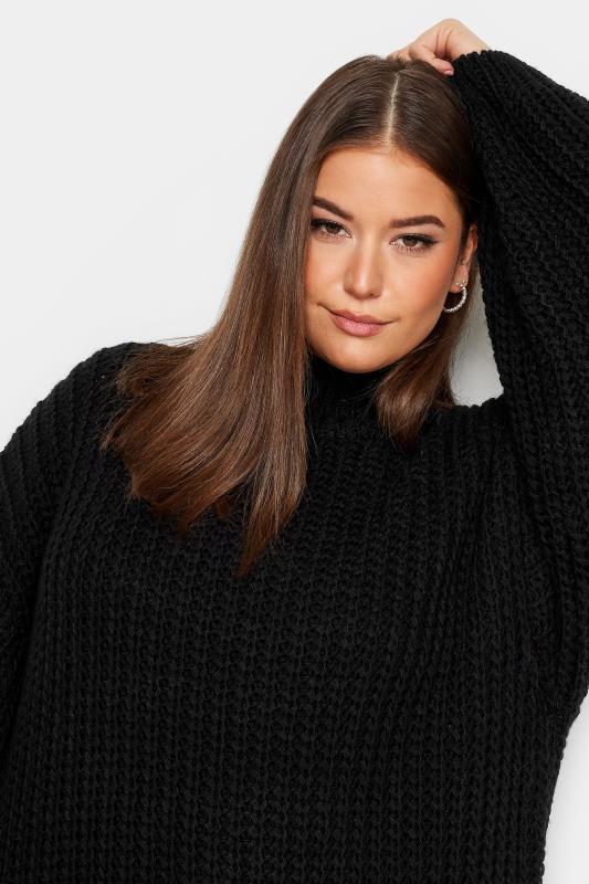YOURS Plus Size Black Funnel Neck Oversized Knitted Jumper | Yours Clothing 4