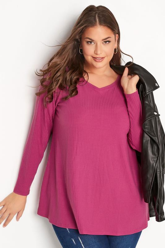 Plus Size Pink Long Sleeve Top | Yours Clothing 1
