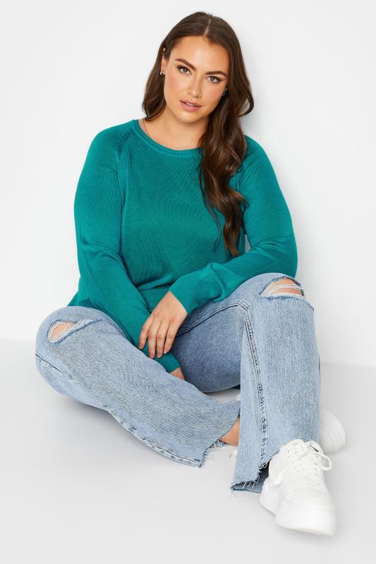 YOURS Curve Blue Fine Knit Jumper | Yours Clothing 2