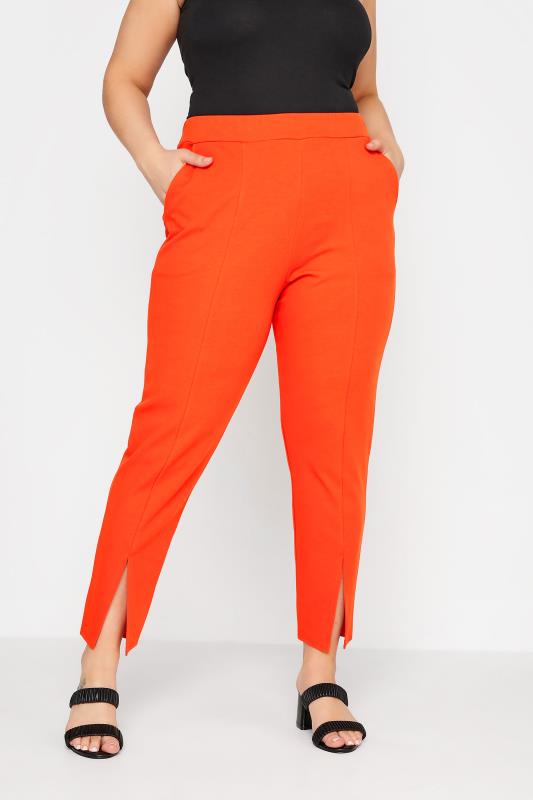 LIMITED COLLECTION Curve Bright Orange Split Hem Tapered Trousers 1