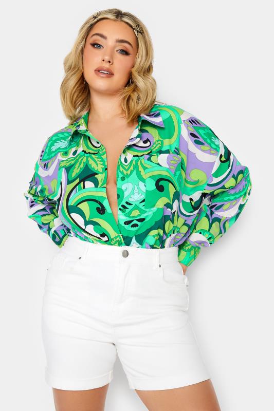 LIMITED COLLECTION Plus Size Curve Green Abstract Print Shirt | Yours Clothing 3