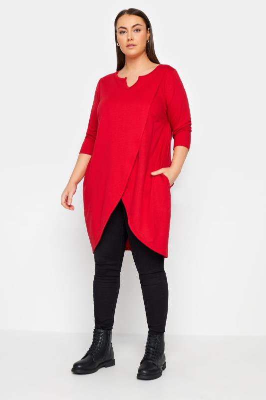 Plus Size  Evans Red Dipped Hem Tunic Top