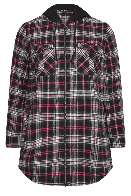 YOURS Plus Size Pink Check Print Hooded Shirt | Yours Clothing 7