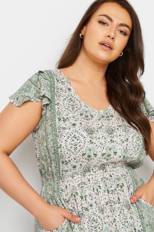 YOURS Plus Size Green Floral Print Crinkle Maxi Dress | Yours Clothing 6