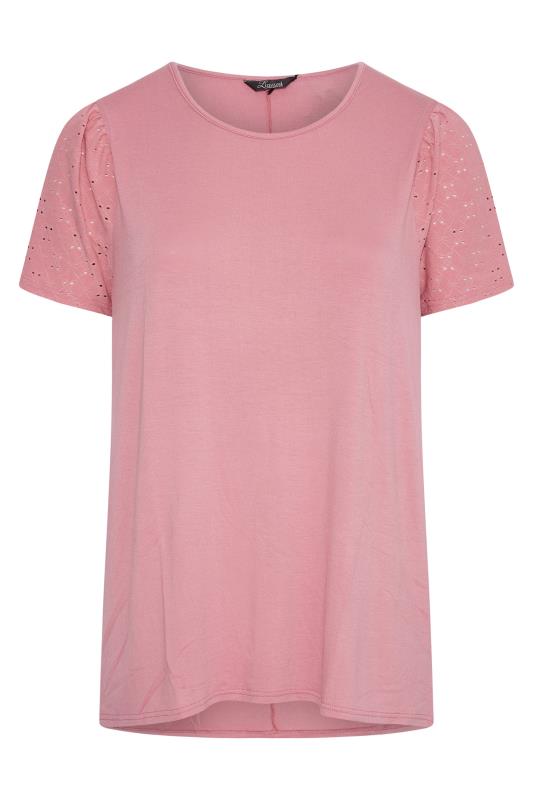 LIMITED COLLECTION Curve Dusky Pink Broderie Anglaise Sleeve T-Shirt 6