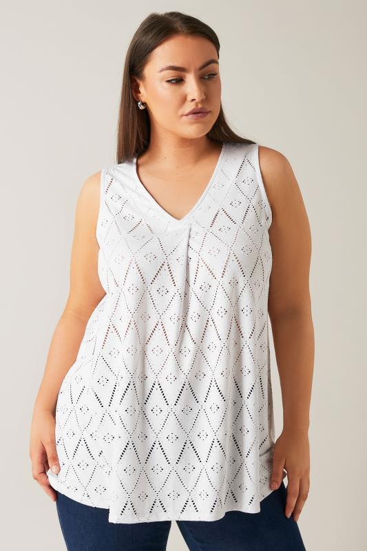  Tallas Grandes EVANS Curve White Broderie Anglaise Vest Top