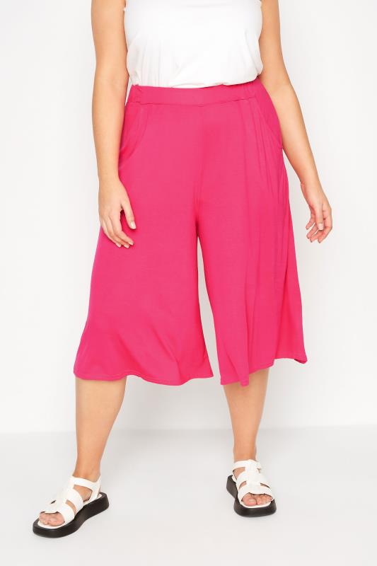 Plus Size  YOURS Curve Hot Pink Stretch Jersey Culottes